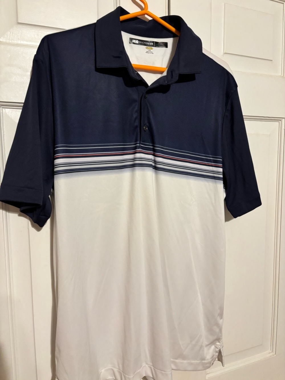 Greg Norman Collection Navy & White Short Sleeve Polo with Stripe Detail